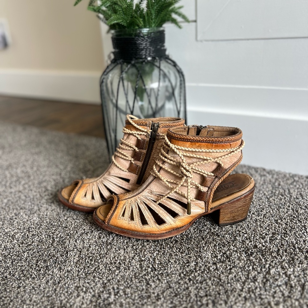 Corral Tan Braided Leather Peep-Toe Sandals - Picture 6 of 6